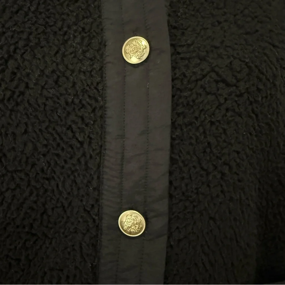 J.Crew Teddy Sherpa Lady Jacket Gold Buttons Small Black Preppy Classic Chic